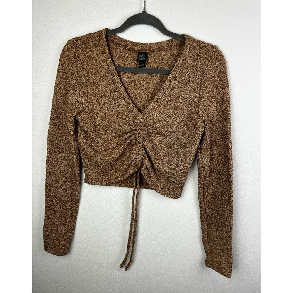 Wild Fable Brown Fuzzy Long Sleeve Crop Top Size‎ Large NWOT